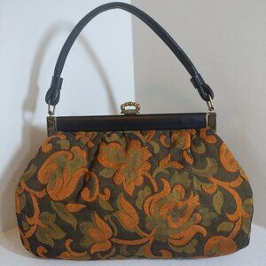 Vintage 1960s Floral Brocade Handbag | Mid-Century Tapestry Purse with Gold Fram